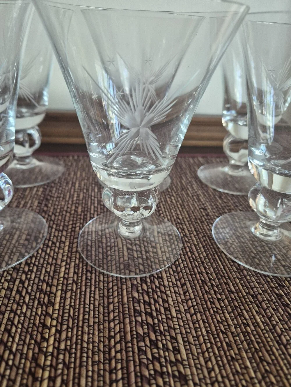 Crystal Etched Stemware - Clear Cut-Glass Wine/Water Glasses (Set of 6)